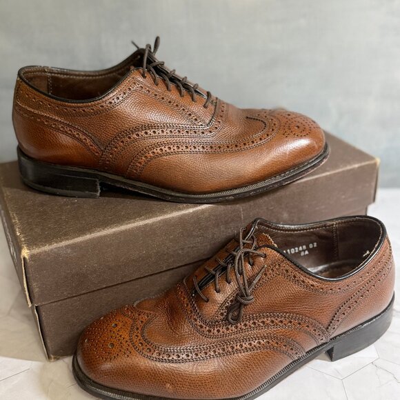 Florsheim Lexington Wingtip Oxford Cognac Leather Shoes Size 7.5, 3E Style 17066 - Picture 2 of 11